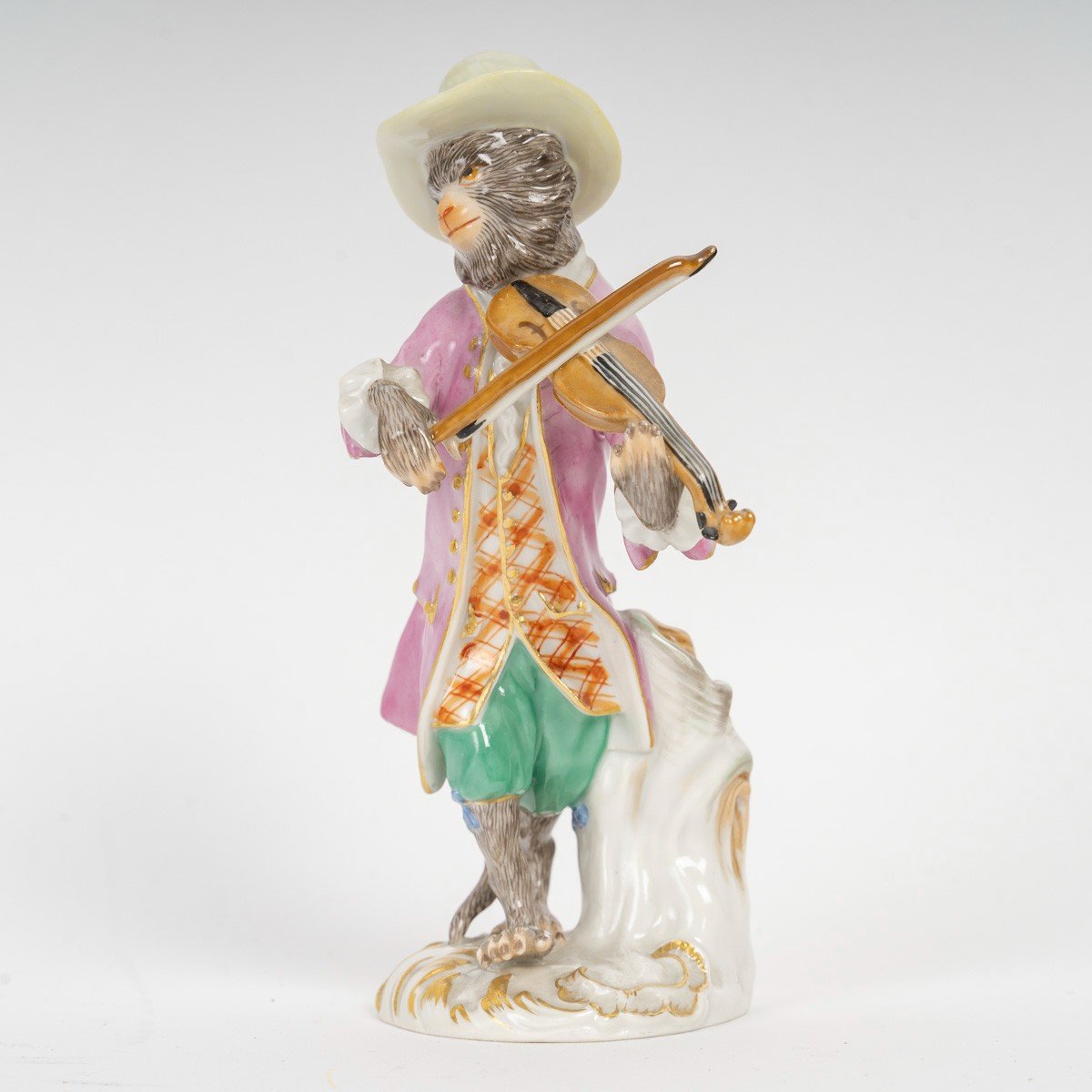 MEISSEN : Singe musicien en porcelaine, le violoniste, XXème siècle 