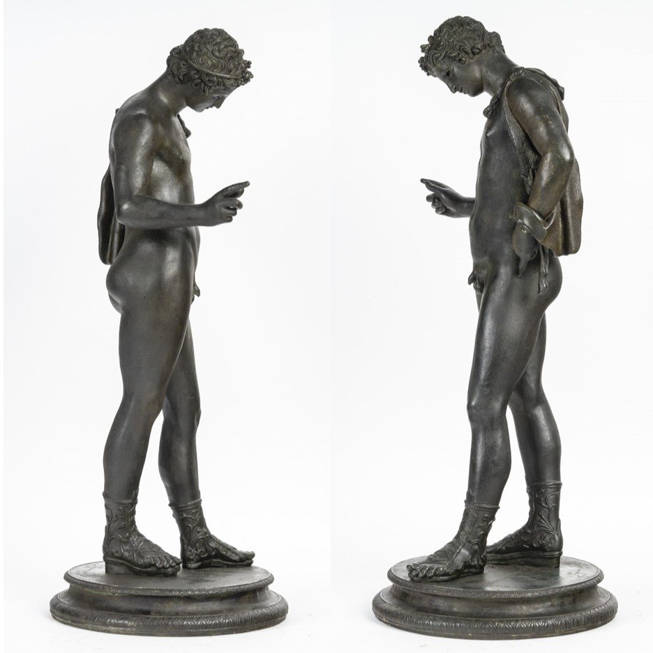 Bronze From The Grand Tour After Antiquity, Young Naked Ephebe Representing Narcissus.-photo-4