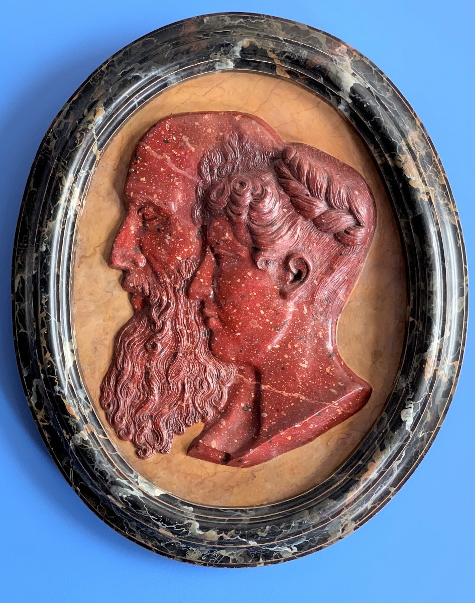 Important Terracotta Medallion, With An Antique Trompe-l'oeil Decoration Of Porphyry And Marble-photo-4