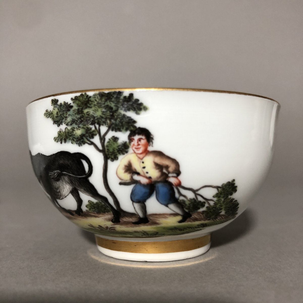 Meissen (saxony): Porcelain Cup With 18th Century Country Decor-photo-5