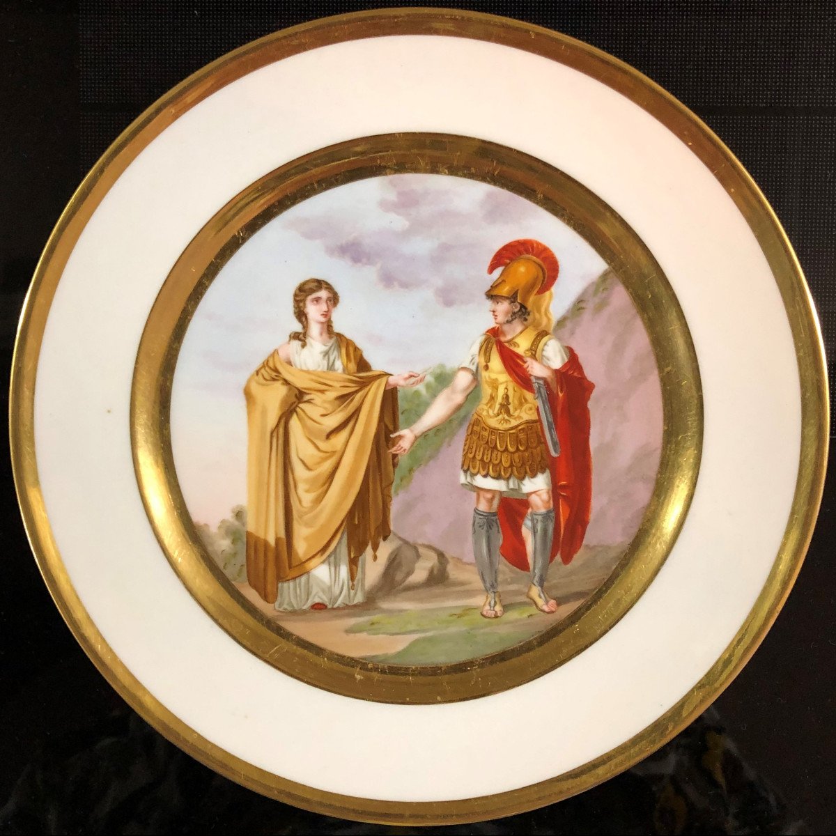 ''achille Et Clytemnestre '': Antique Decor, Porcelain Plate From Paris Empire Period -photo-2