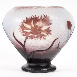 Hammered Vase Signed Daum Nancy Decorated With Cornflowers, Circa 1900