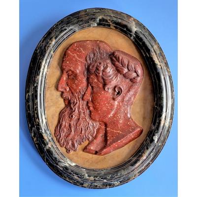 Important Terracotta Medallion, With An Antique Trompe-l'oeil Decoration Of Porphyry And Marble