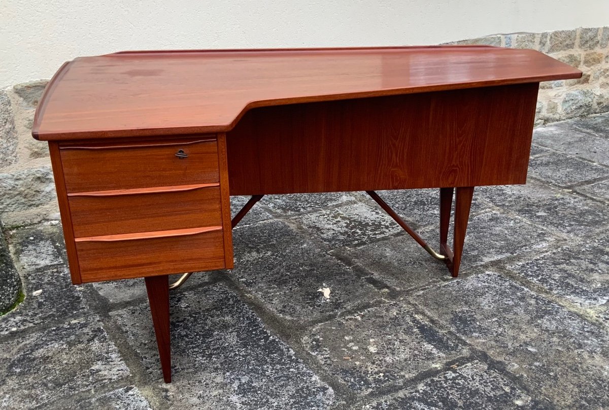 Boomerang Desk In Teak Dated 1964. Peter Lövig Nielsen Designer