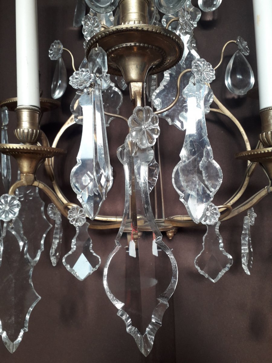 Grande Paire D’appliques  Lyre En Cristal De Baccarat -photo-2