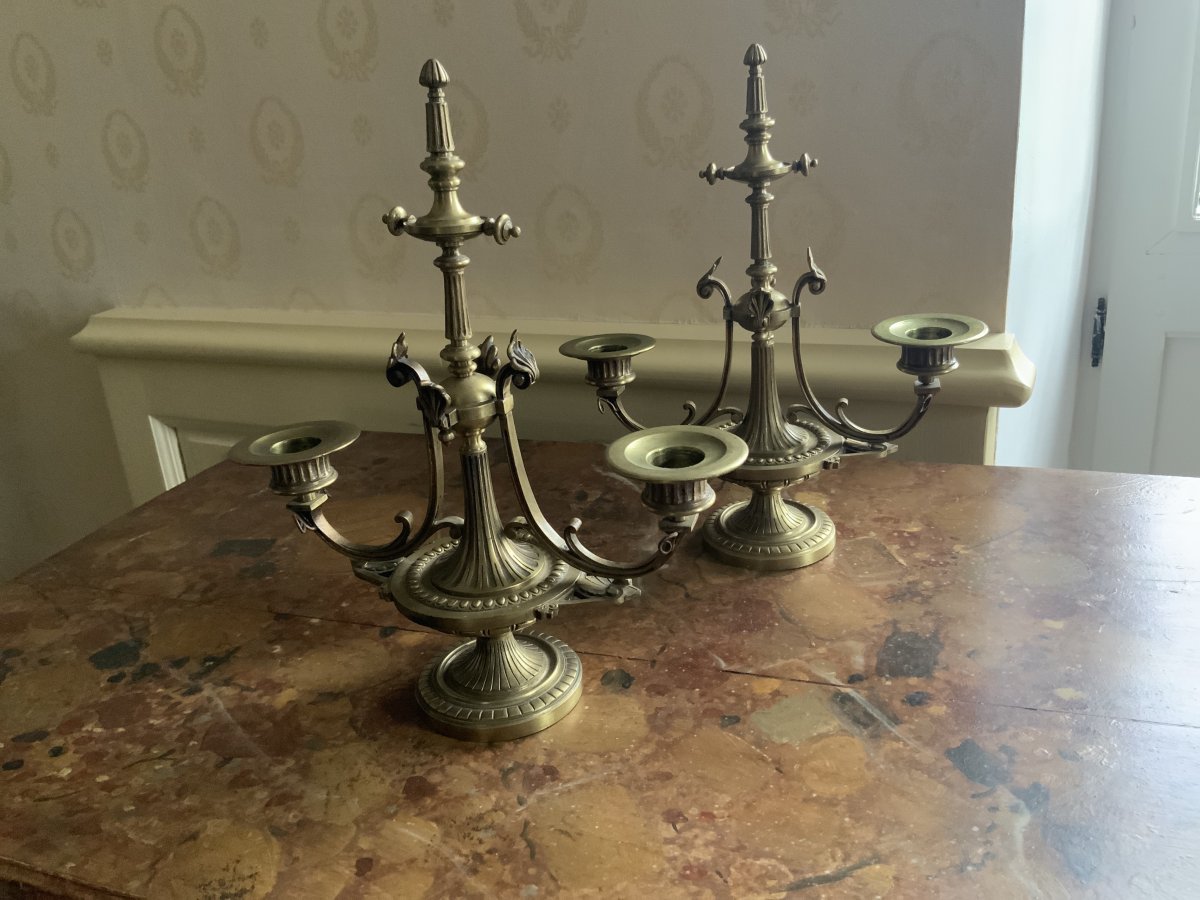 Pair Of Candlesticks, Bronze Candelabra, Directoire Style-photo-2