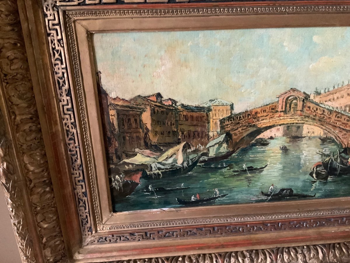 Venise.  Huile sur toile.  Le Pont Du Rialto Par Lucia Ponga ( 1887-1968)-photo-3