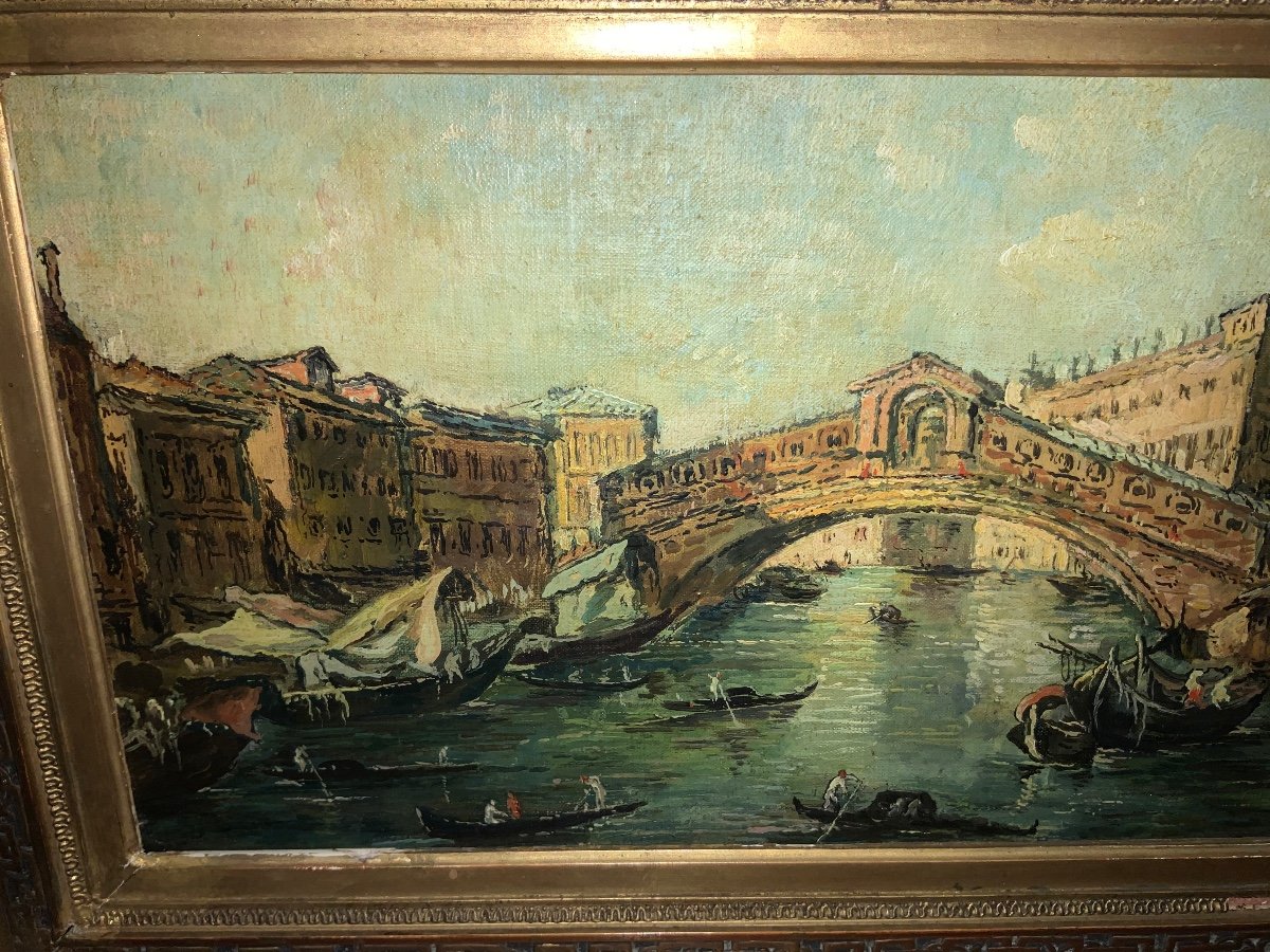 Venise.  Huile sur toile.  Le Pont Du Rialto Par Lucia Ponga ( 1887-1968)-photo-4