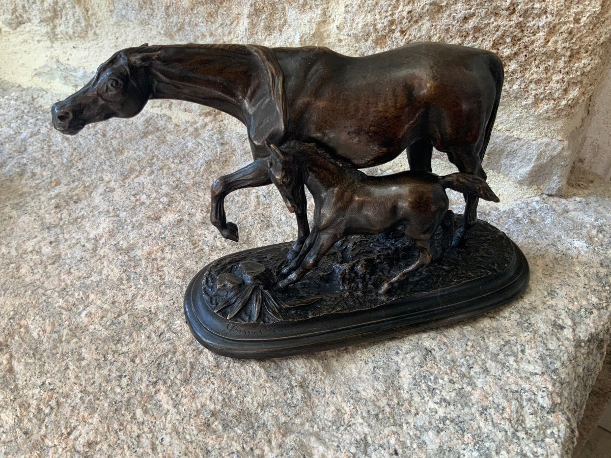 Bronze "mare And Her Foal" Signed Pierre Lenordez