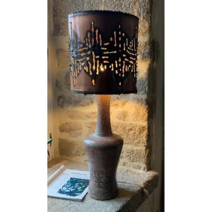 Large Accolay Ceramic Lamp And Openwork Copper Metal Lampshade 