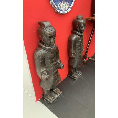 Paire  De  Statues, Deux  Soldats  De  L’armée  De   XI’an  En  Basanite