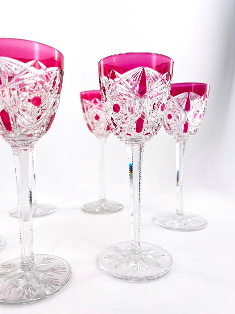 Suite Of 6 Rhine Wine Glasses In Baccarat Crystal, Lagny Model, Roses.-photo-1