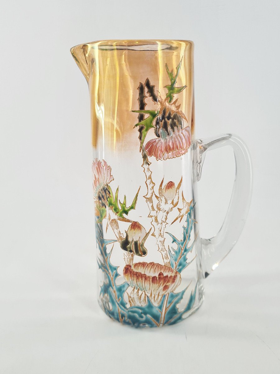 Enameled Glass Lemonade Service With Floral Decoration, Art Nouveau.-photo-3