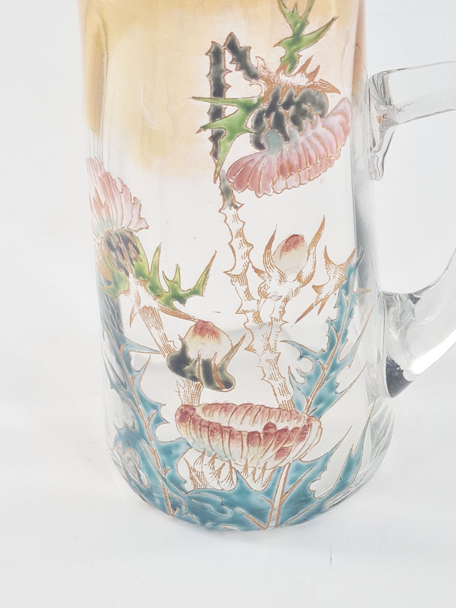 Enameled Glass Lemonade Service With Floral Decoration, Art Nouveau.-photo-1