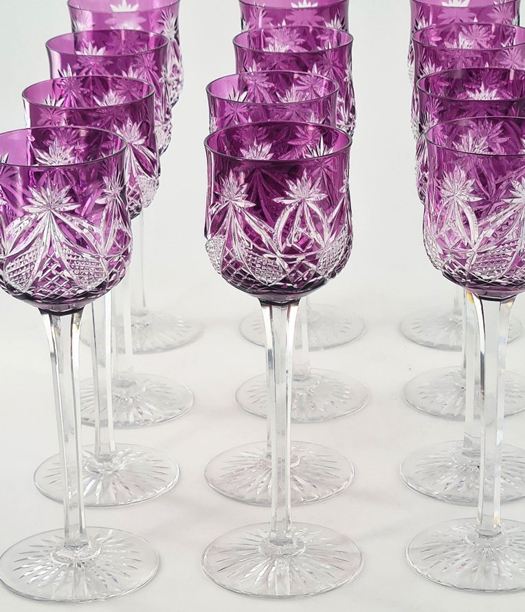 Ensemble Composé De 12 Verres à Vin Et 2 Carafes Doublés Améthyste En Cristal De Baccarat, Débu-photo-3