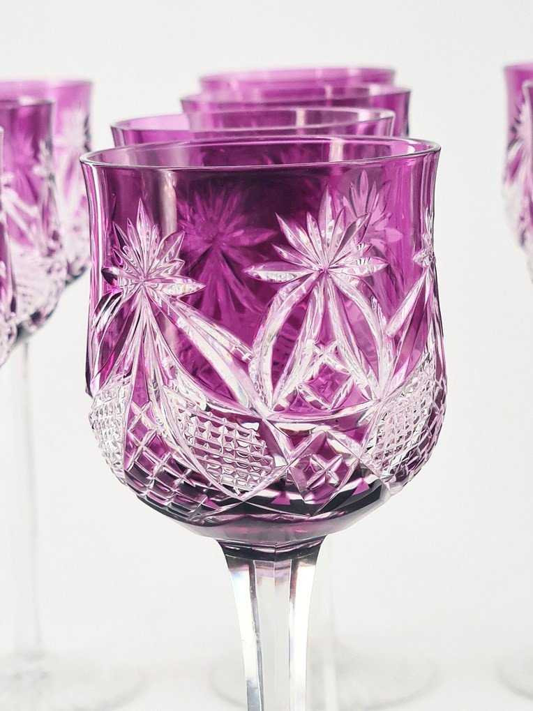 Ensemble Composé De 12 Verres à Vin Et 2 Carafes Doublés Améthyste En Cristal De Baccarat, Débu-photo-5