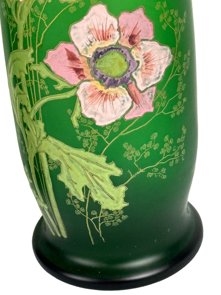 Paire De Vases émaillés Verts à Décor Floral, Legras , époque Art Nouveau-photo-3