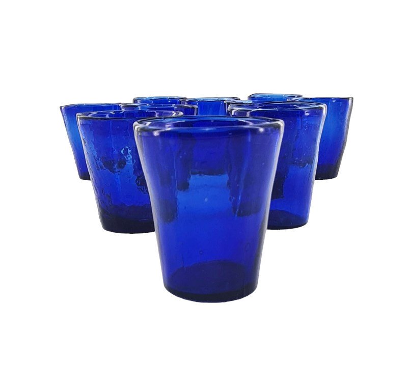 Très Belle Suite De 12 Lumignons Ou Verres De Procession Bleus XIXème-photo-3