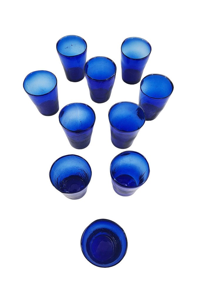 Très Belle Suite De 12 Lumignons Ou Verres De Procession Bleus XIXème-photo-4