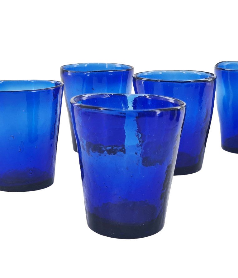 Très Belle Suite De 12 Lumignons Ou Verres De Procession Bleus XIXème-photo-1