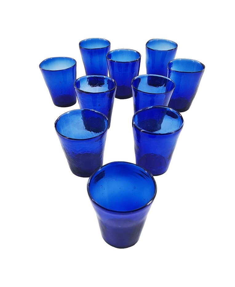 Très Belle Suite De 12 Lumignons Ou Verres De Procession Bleus XIXème