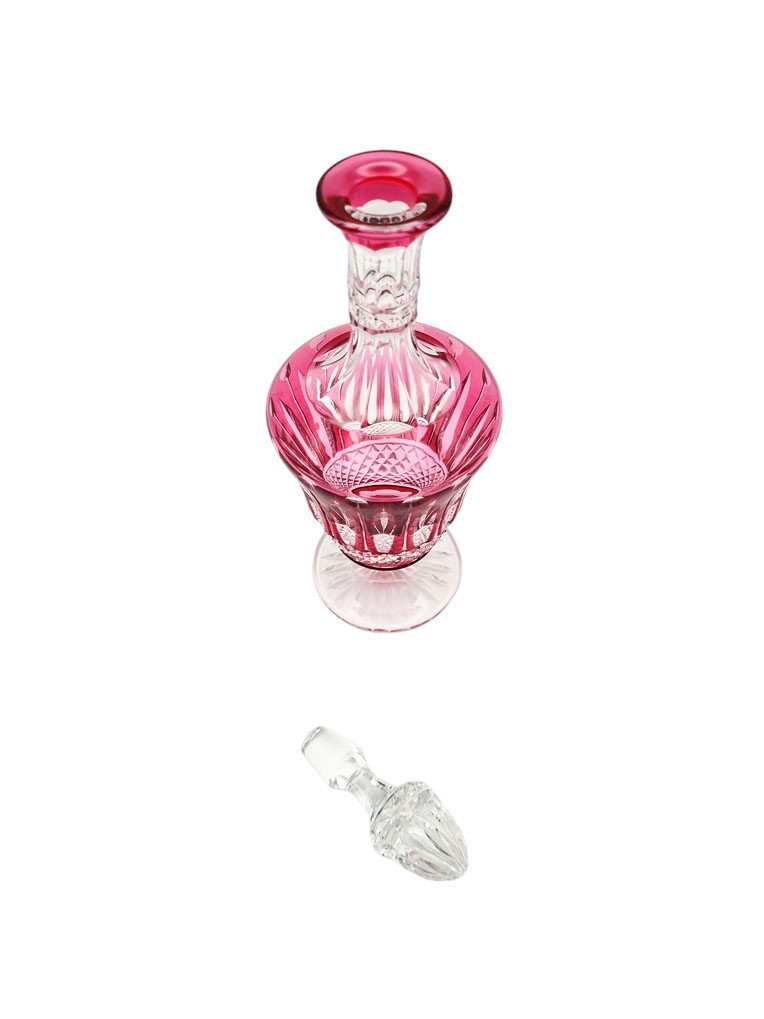 Carafe à Liqueur En Cristal Doublé De Saint Louis,modèle Tommy, Doublée Rose.-photo-2