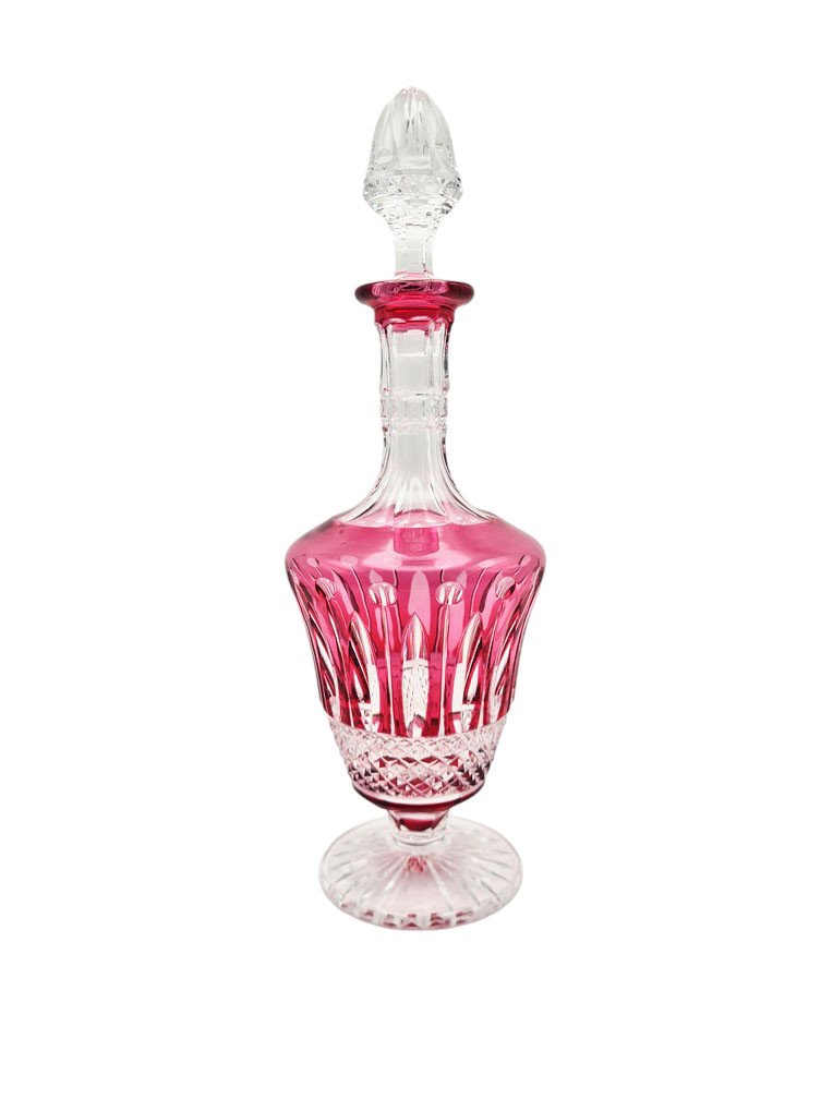 Carafe à Liqueur En Cristal Doublé De Saint Louis,modèle Tommy, Doublée Rose.