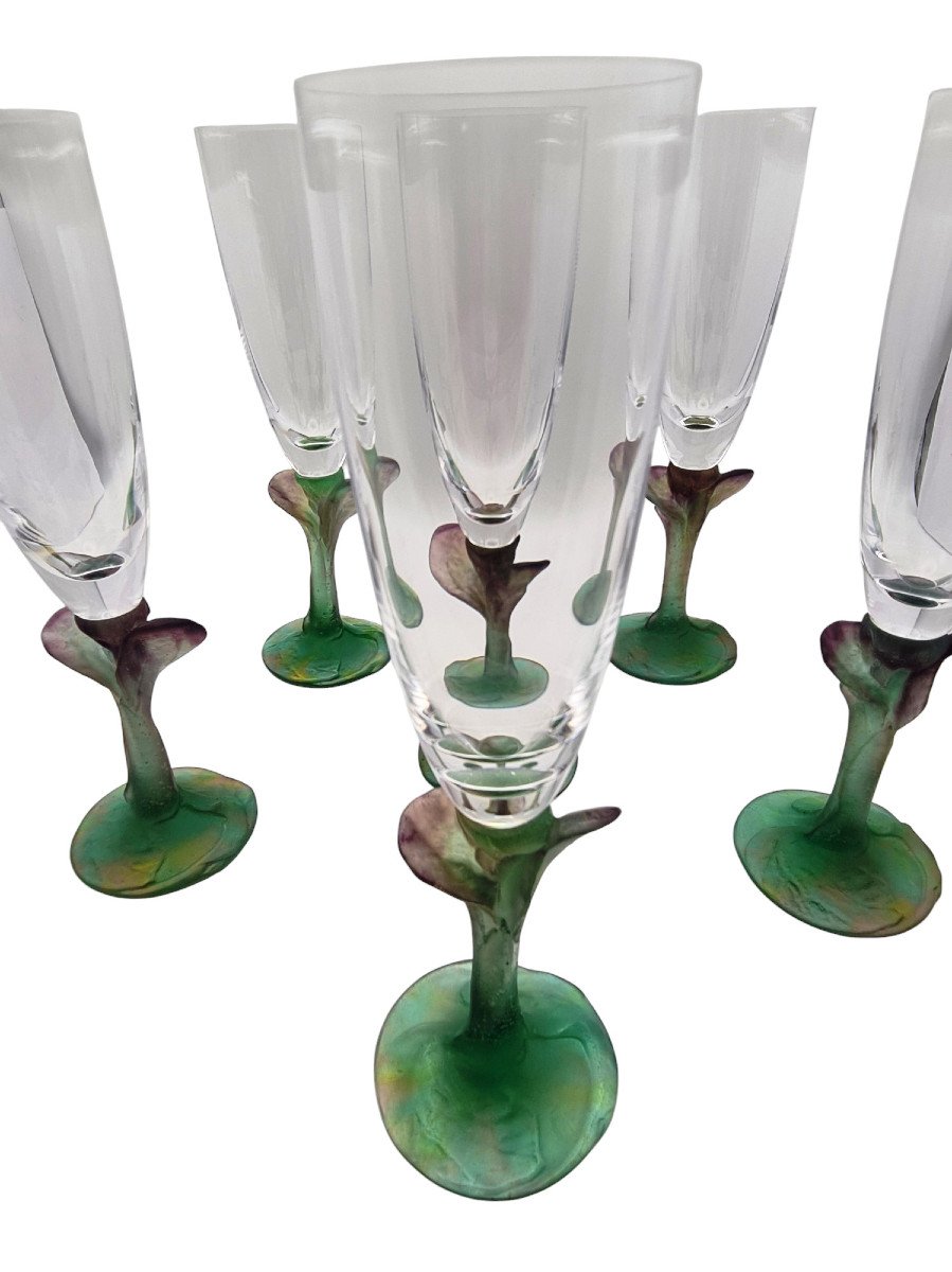 Suite Of 6 Hilton Mc Connico Champagne Flutes For Daum