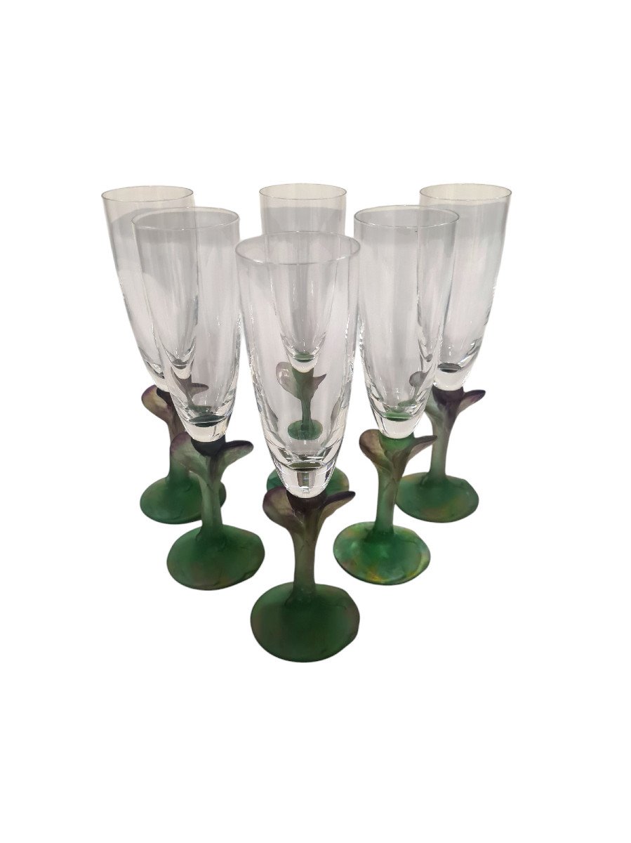 Suite Of 6 Hilton Mc Connico Champagne Flutes For Daum