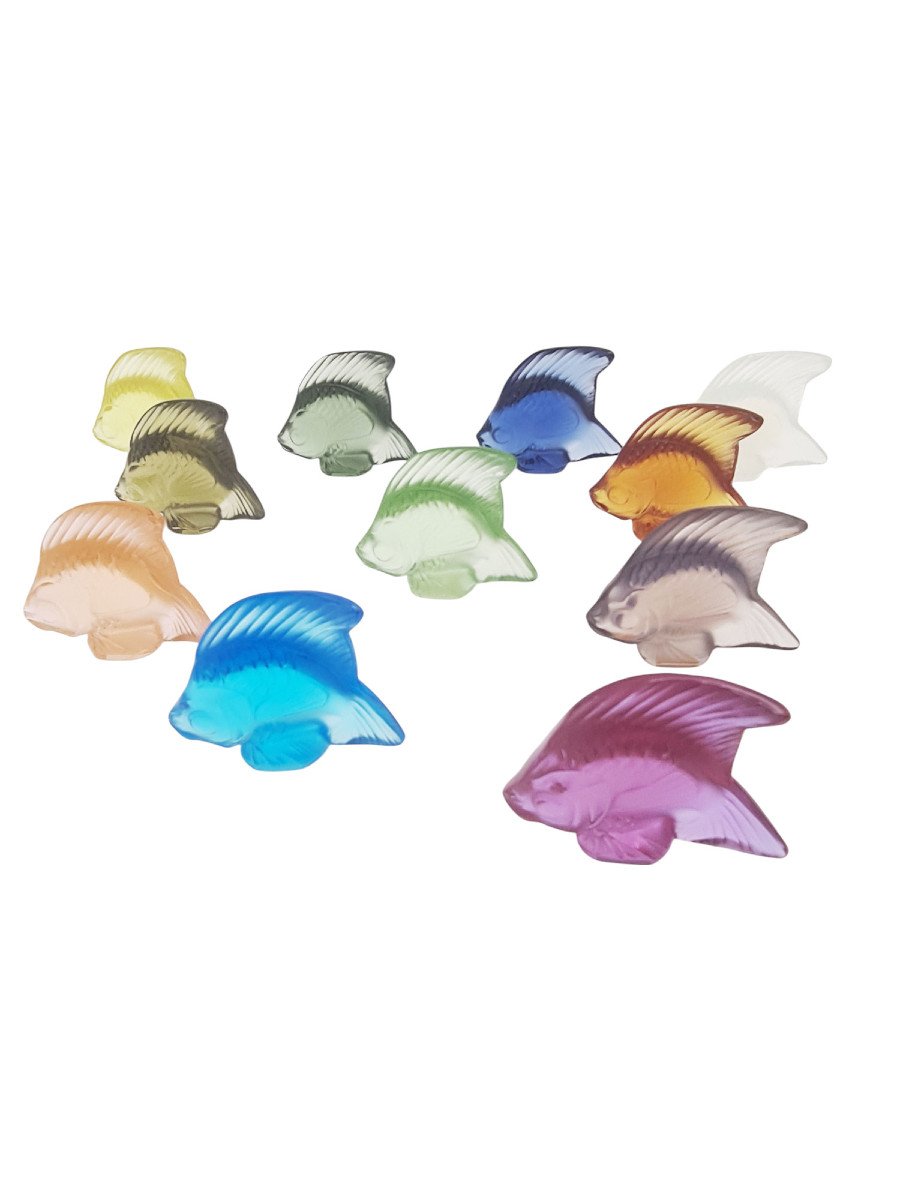 Suite De 11 Poissons En Cristal Colorés, Lalique France-photo-3