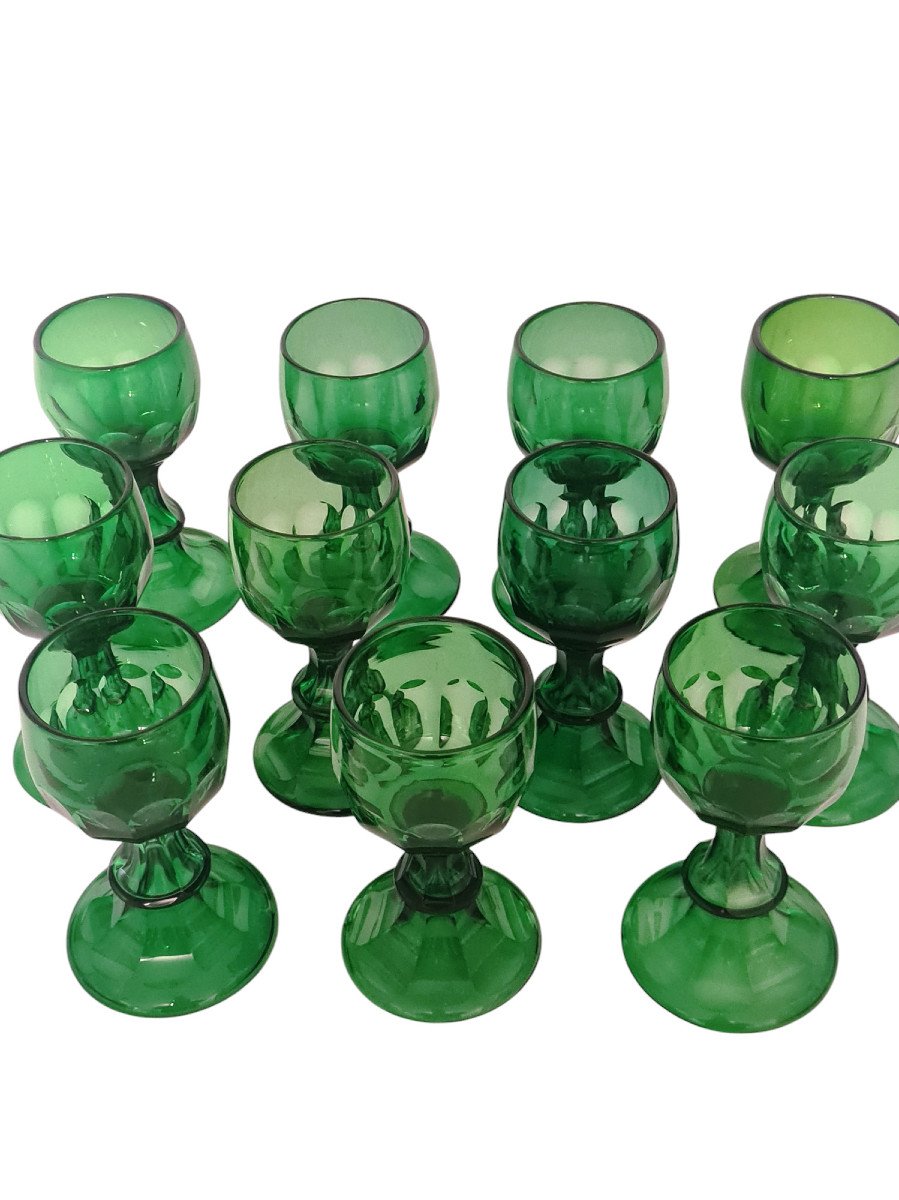 Set Of 11 Bohemian Crystal Wine Glasses, Late 19th Century-photo-2