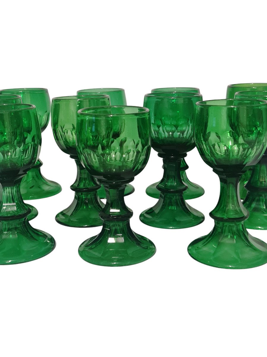 Set Of 11 Bohemian Crystal Wine Glasses, Late 19th Century-photo-4