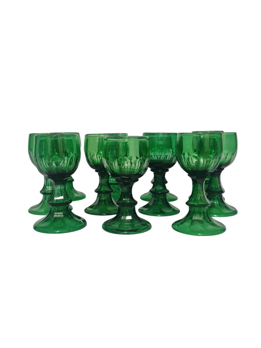 Set Of 11 Bohemian Crystal Wine Glasses, Late 19th Century