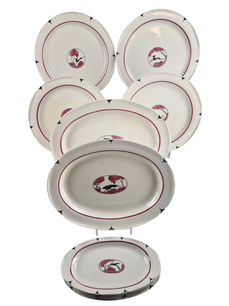 Earthenware Service, Decor By Marcel Goupy For Rouard, Art Deco Period, 83 Pieces-photo-1