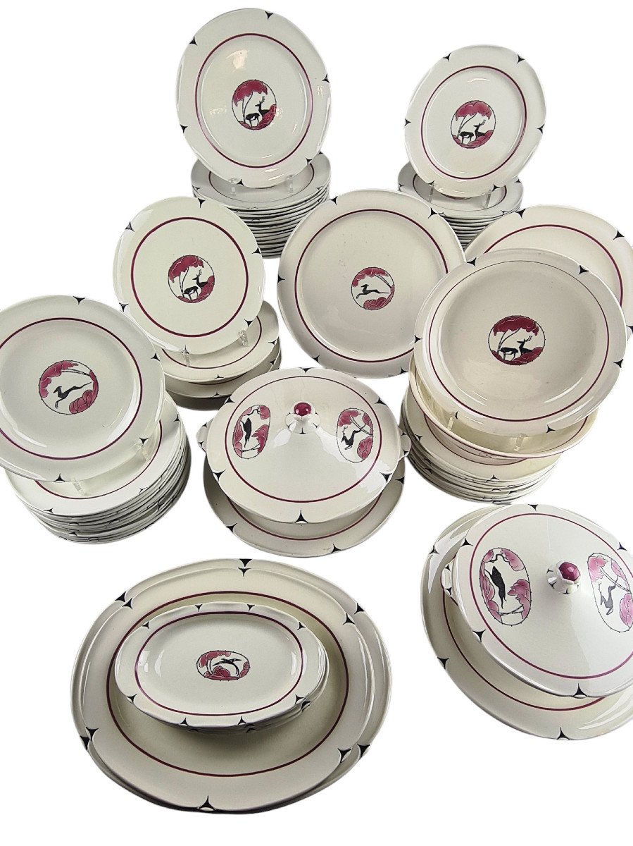 Earthenware Service, Decor By Marcel Goupy For Rouard, Art Deco Period, 83 Pieces-photo-3