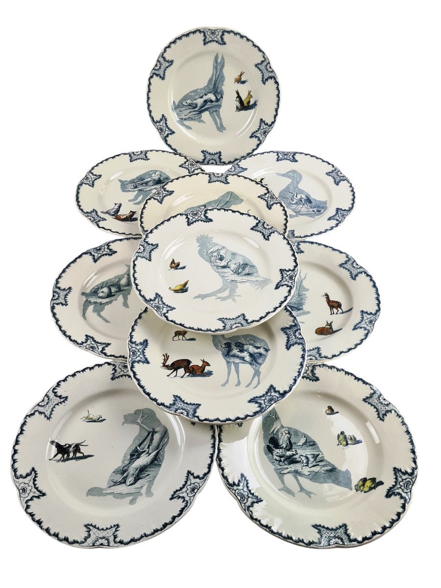 Set Of 14 Creil And Montereau Earthenware Dinner Plates, Silhouet Model-photo-2