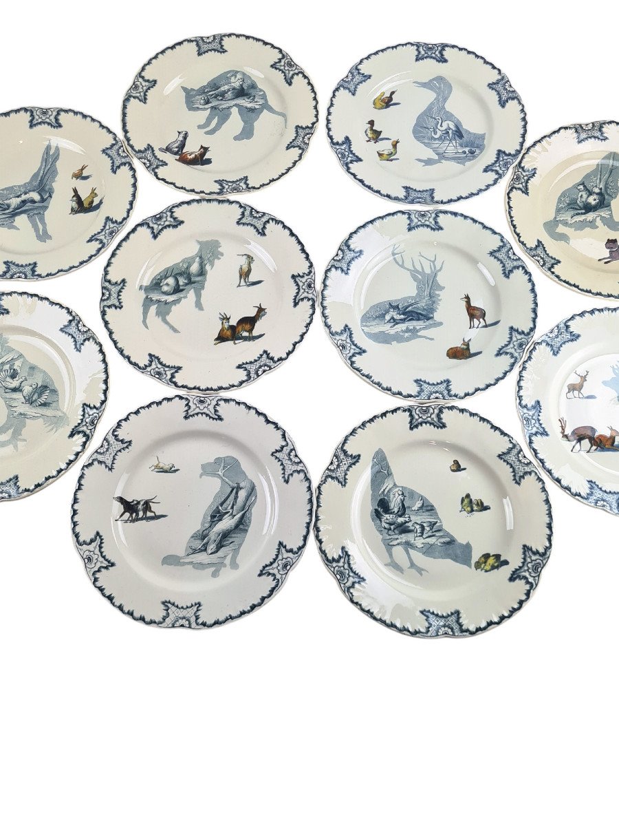 Set Of 14 Creil And Montereau Earthenware Dinner Plates, Silhouet Model-photo-3