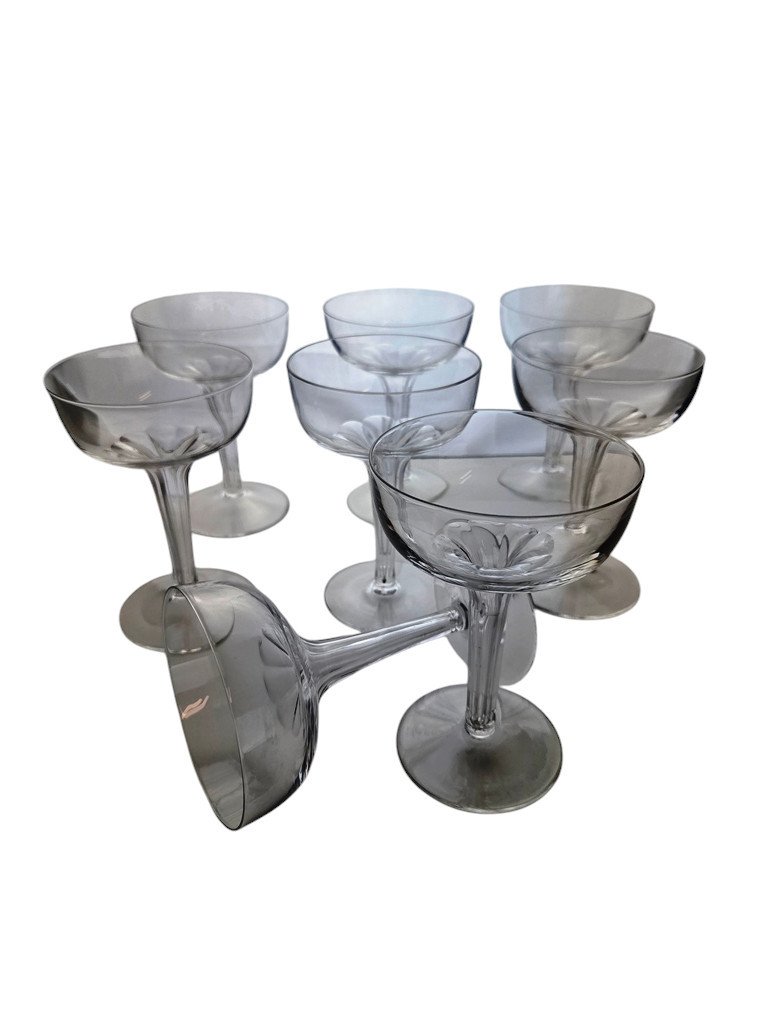 Set Of 8 Crystal Champagne Coupes, Early 20th Century-photo-3