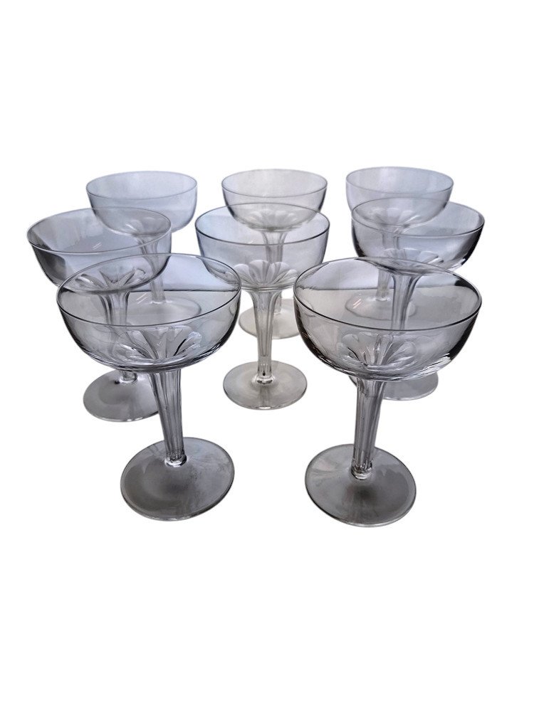 Set Of 8 Crystal Champagne Coupes, Early 20th Century-photo-1