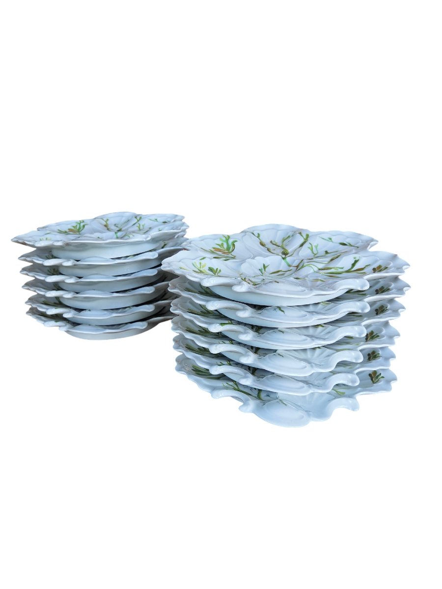 Set Of 12 Shell-shaped Plates In Limoges Porcelain.-photo-2