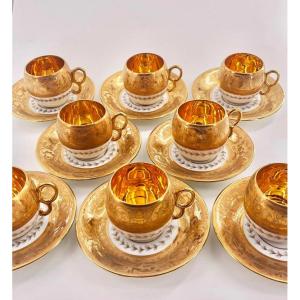 Suite Of 8 Pairs Of Porcelain Coffee Cups, 1950s, Le Tallec, Paris