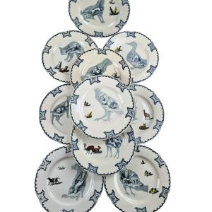 Set Of 14 Creil And Montereau Earthenware Dinner Plates, Silhouet Model