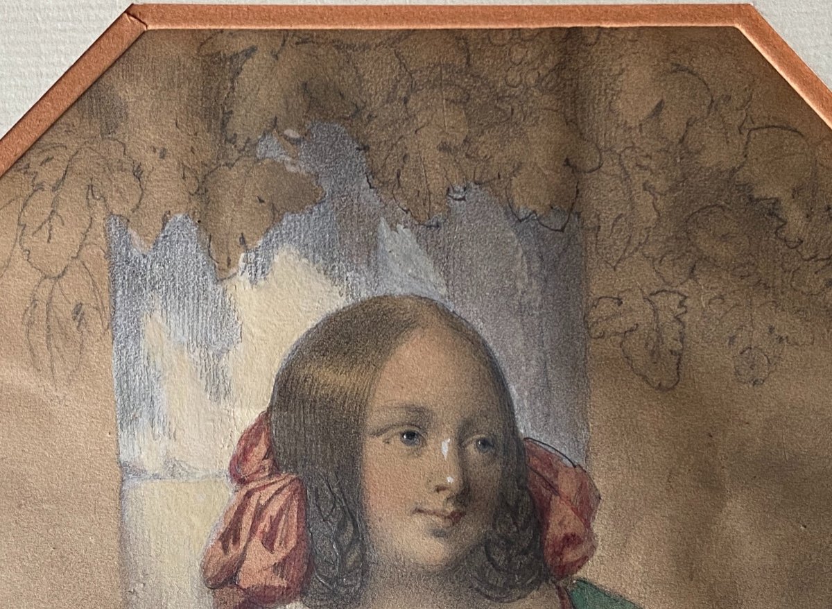 Portrait d'Une Jeune Italienne, Vers 1840, étude à l'Aquarelle-photo-2