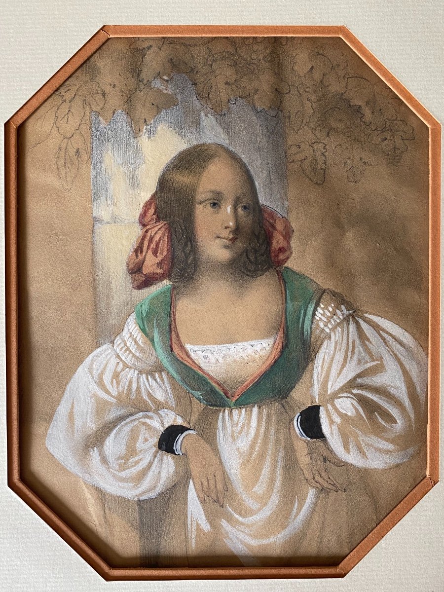 Portrait d'Une Jeune Italienne, Vers 1840, étude à l'Aquarelle