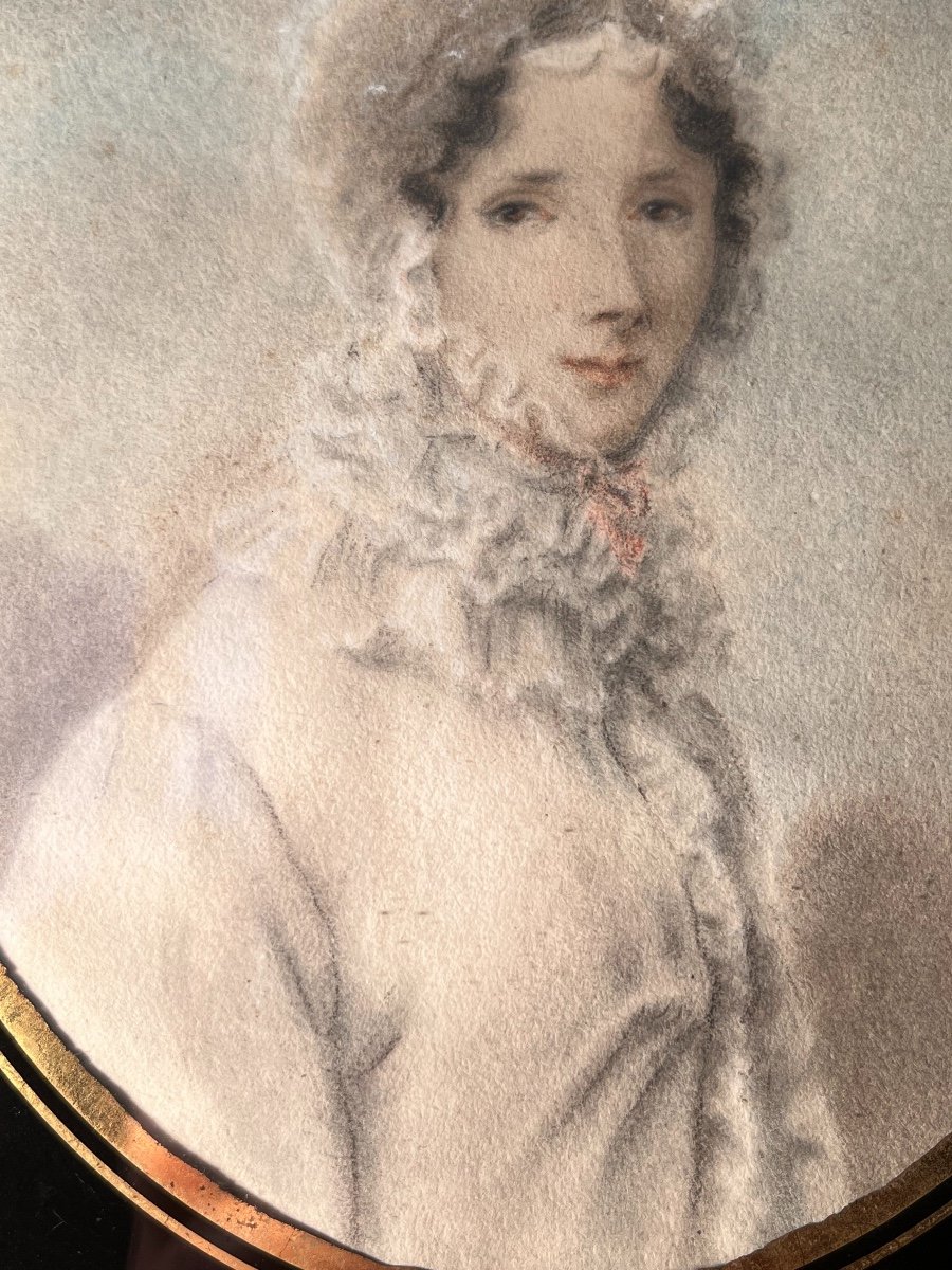 Watercolor Portrait Of Madame Mansuti, Early 19th Century-photo-2