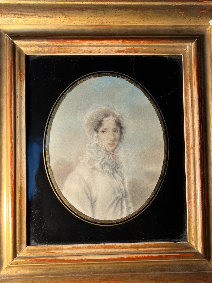 Watercolor Portrait Of Madame Mansuti, Early 19th Century-photo-1