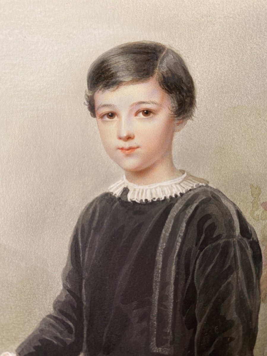 Ernest-joseph Girard (1813 - 1897) Paire De Portraits En Aquarelle d'Une Femme De Son Fils -photo-1