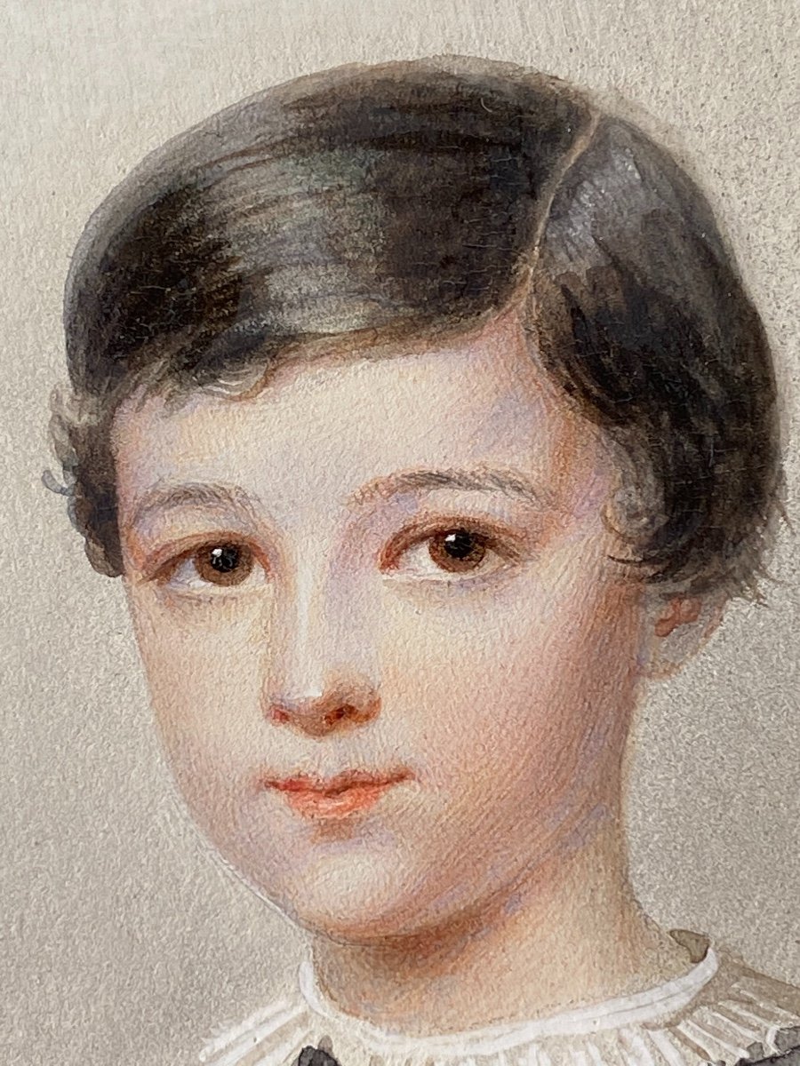 Ernest-joseph Girard (1813 - 1897) Paire De Portraits En Aquarelle d'Une Femme De Son Fils -photo-4