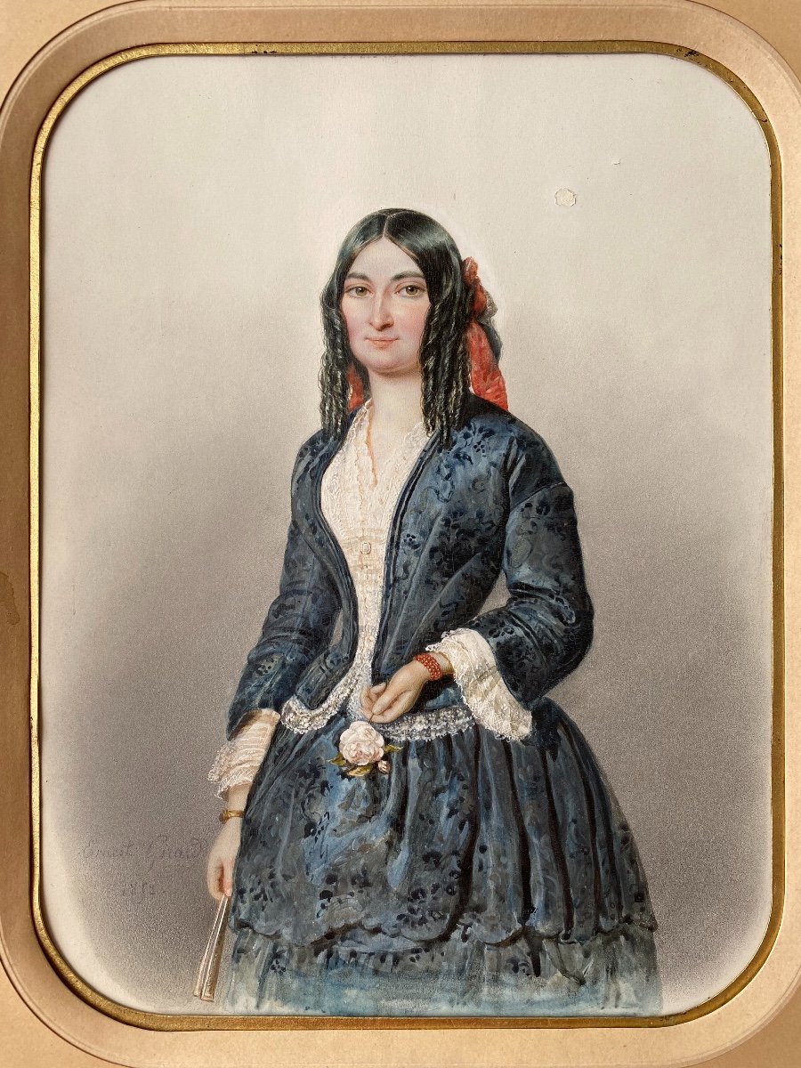 Ernest-joseph Girard (1813 - 1897) Paire De Portraits En Aquarelle d'Une Femme De Son Fils -photo-5