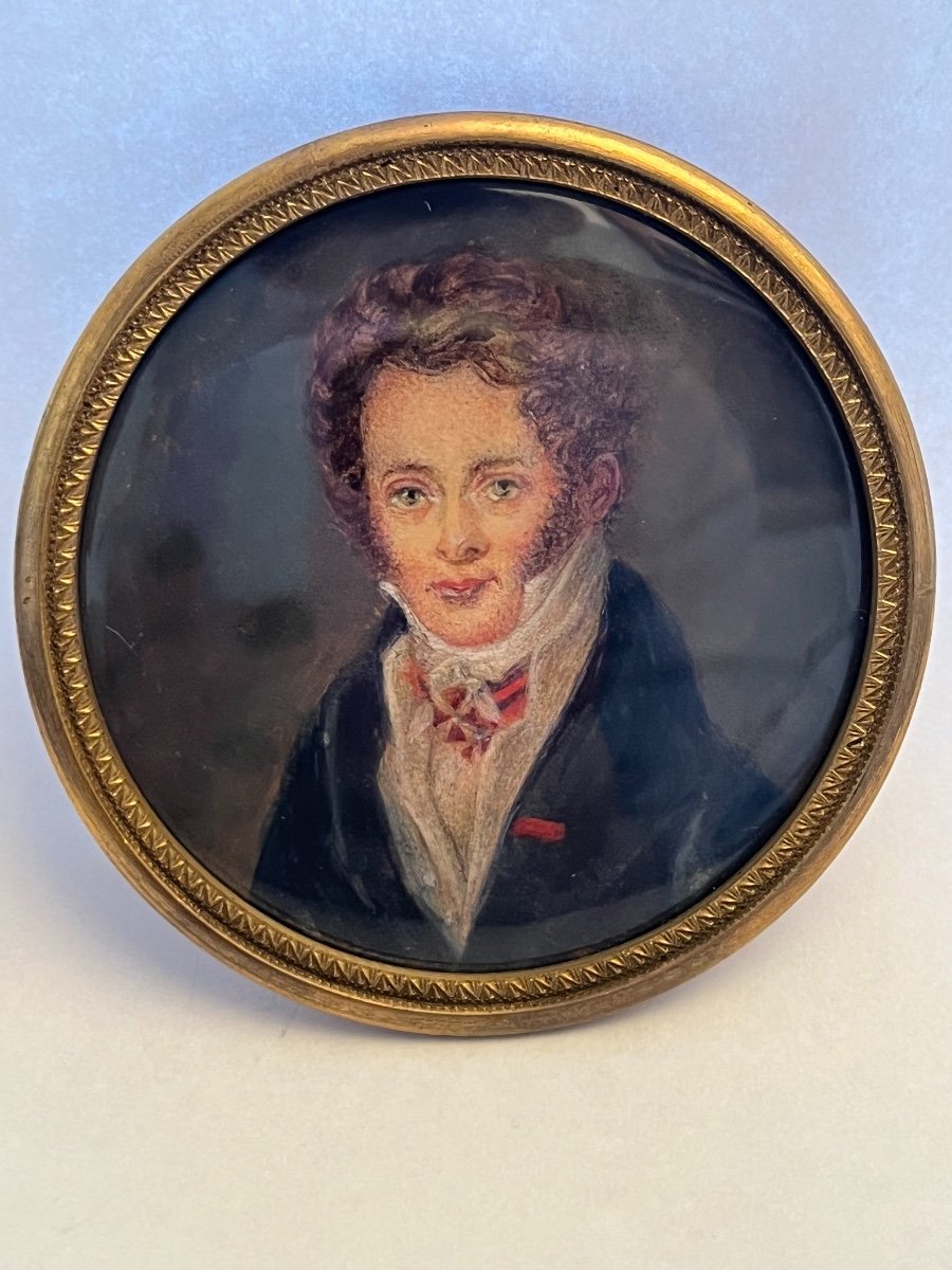 Portrait En Miniature De Gentilhomme Russe, école Russe Du XIXe Siècle-photo-2